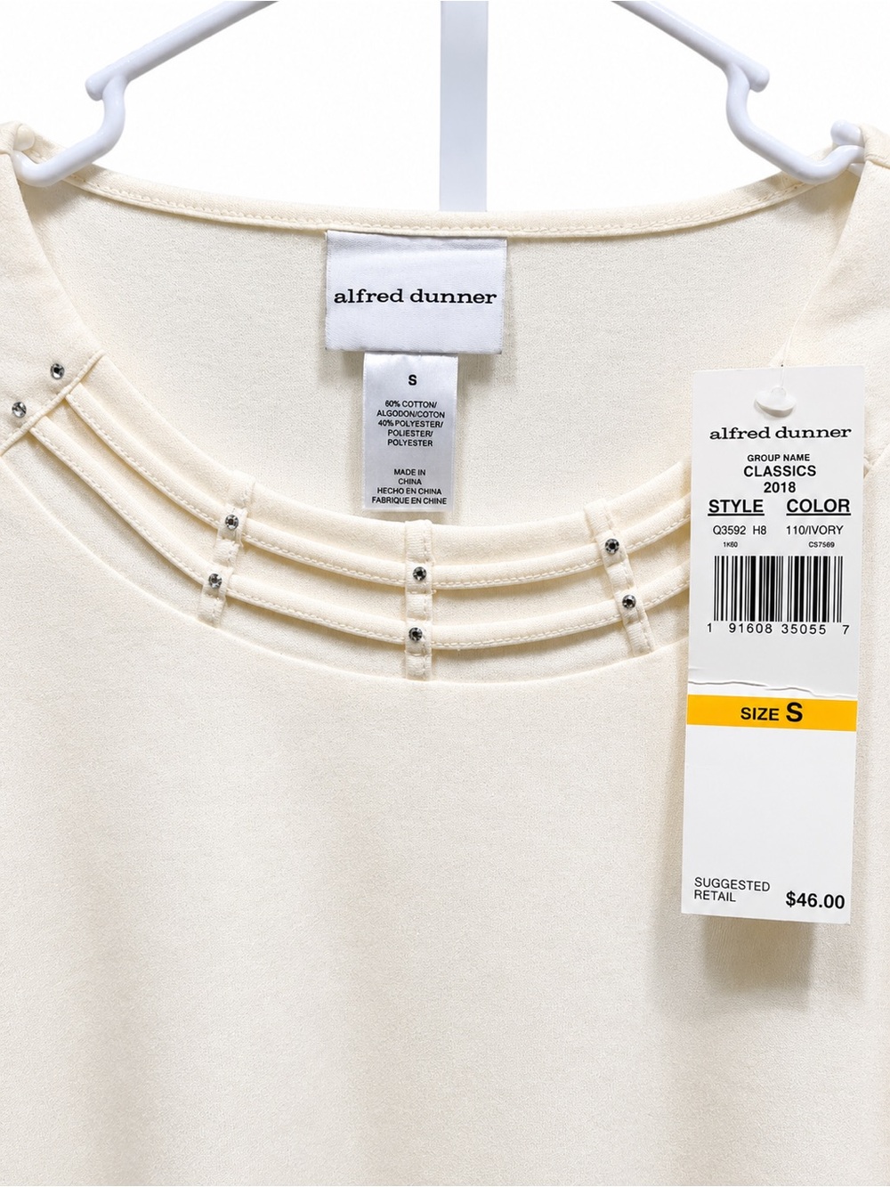 NWT Alfred Dunner Ivory Embellished 3/4 Sleeve Knit Top Size Small - Picture 3 of 3